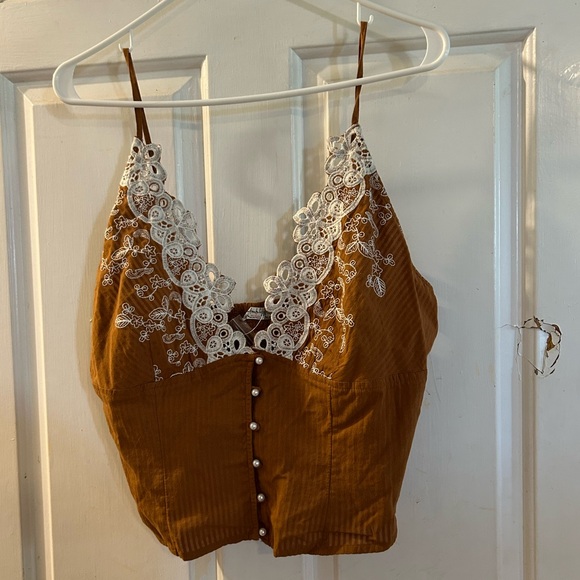 Free People Other - Free People Brown Lace-Trim Button-Front Cami